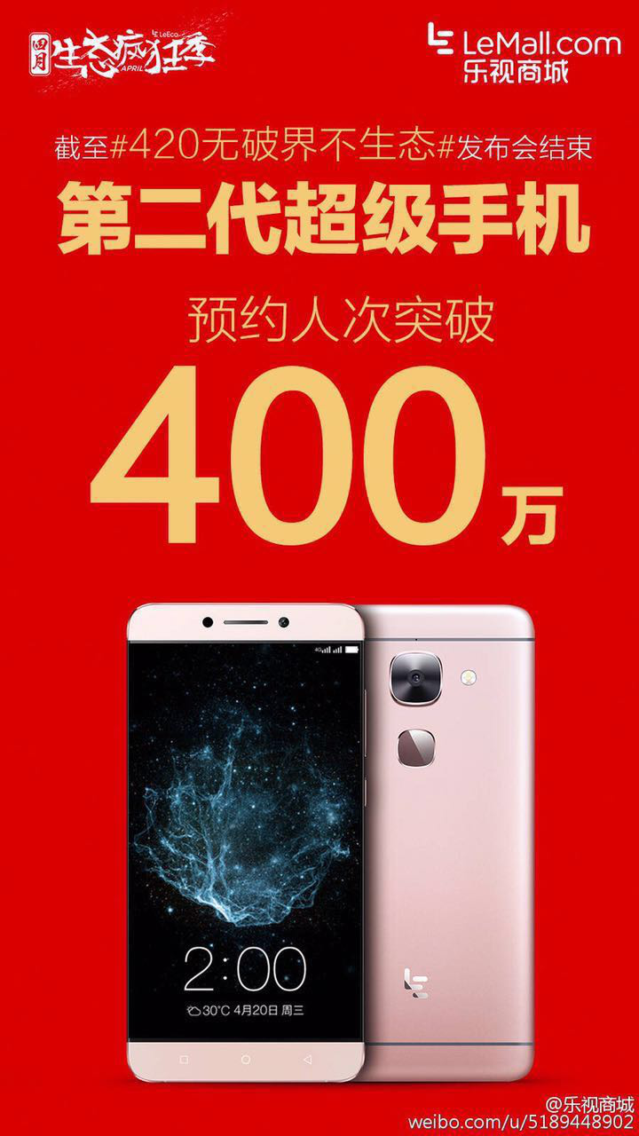 2300萬，第二代樂視超級手機創(chuàng)行業(yè)預(yù)約新紀(jì)錄