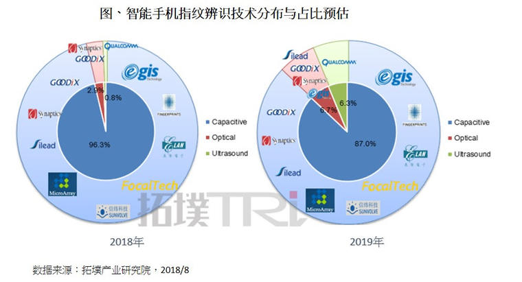屏下指紋新技術崛起，2019年在指紋識別的占比將達13%